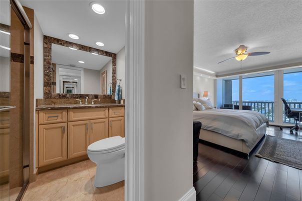 Bathroom, Bedroom, Interior, Recessed Lighting, Water, Wood Texture Flooring
