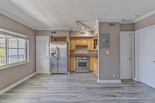 Interior, Kitchen, Stainless Steel Appliances, Wood Texture Flooring