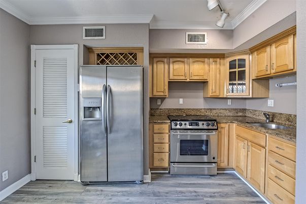 Interior, Kitchen, Stainless Steel Appliances, Wood Texture Flooring
