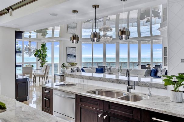 Dining room, Interior, Kitchen, Pendant Lights, Water