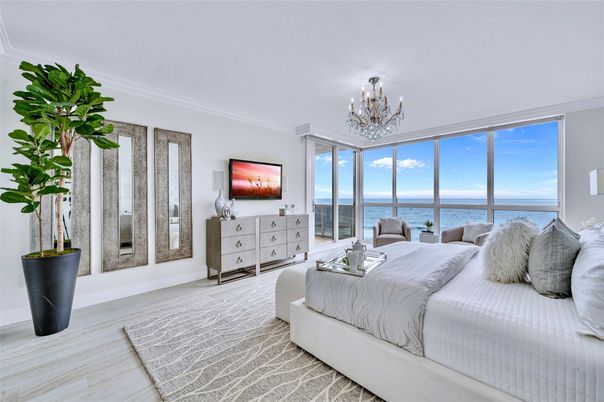 Bedroom, Chandelier, Interior, Water, Wood Texture Flooring