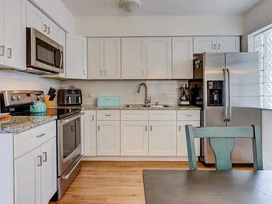Interior, Kitchen, Stainless Steel Appliances, Wood Texture Flooring