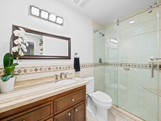 Bathroom, Glass Shower, Interior, Recessed Lighting