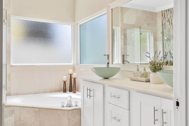 Bathroom, Dual Sink Vanities, Glass Shower, Interior