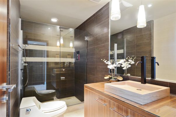 Bathroom, Glass Shower, Interior, Recessed Lighting