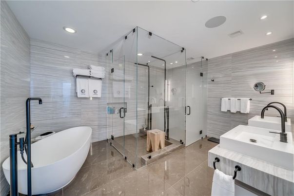 Bathroom, Dual Sink Vanities, Free Standing Baths, Glass Shower, Interior, Recessed Lighting