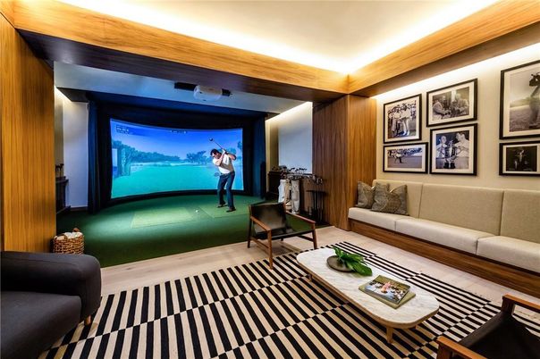 Interior, Living room, Projection Screen, Wood Texture Flooring, Wooden Walls