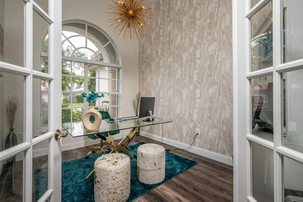 Chandelier, Home Office, Interior, Wood Texture Flooring