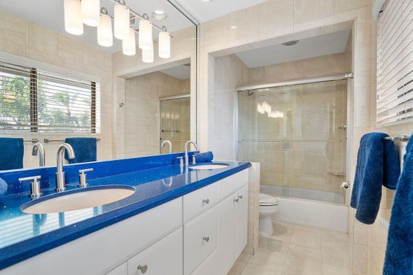 Bathroom, Dual Sink Vanities, Glass Shower, Interior, Recessed Lighting
