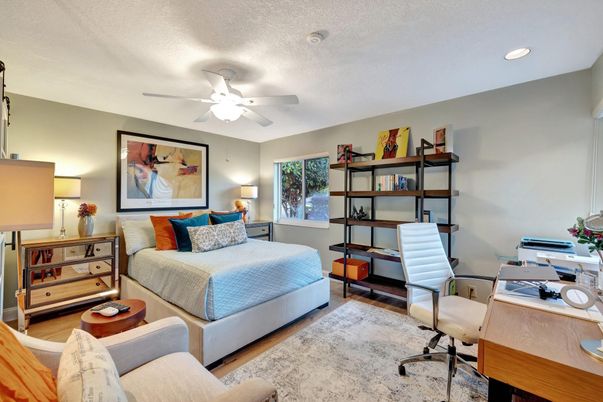 Bedroom, Home Office, Interior, Recessed Lighting, Wood Texture Flooring