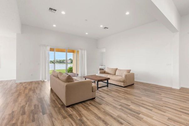 Interior, Living room, Recessed Lighting, Water, Wood Texture Flooring