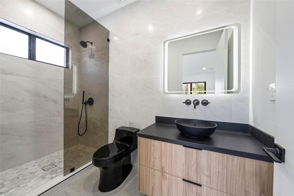Bathroom, Glass Shower, Interior, Recessed Lighting