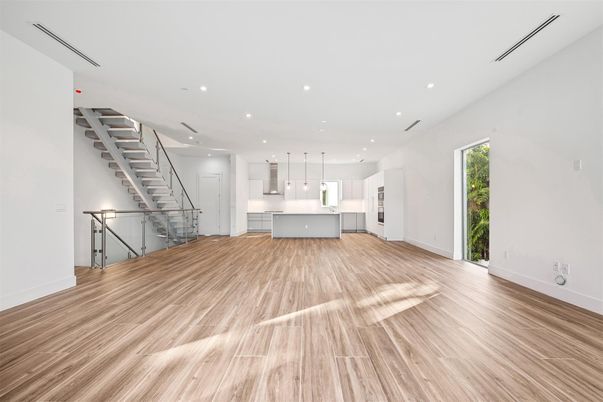 Interior, Kitchen, Pendant Lights, Recessed Lighting, Wood Texture Flooring