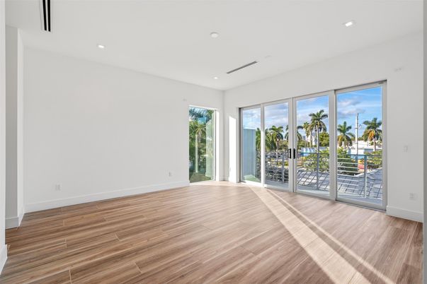 Empty room, Interior, Recessed Lighting, Wood Texture Flooring