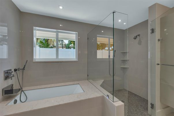 Bathroom, Glass Shower, Interior, Recessed Lighting