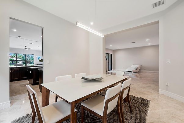 Dining room, Interior, Marble, Pendant Lights, Recessed Lighting