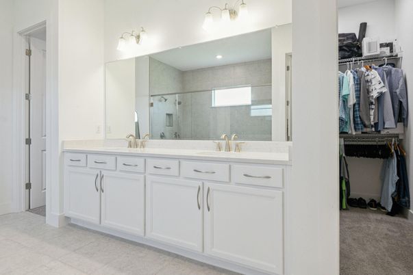 Bathroom, Dual Sink Vanities, Interior, Recessed Lighting, Walk-in Closets