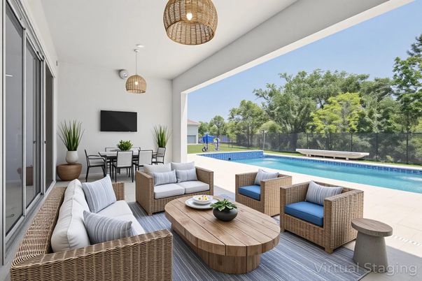 Dining room, Exterior, Pendant Lights, Pool