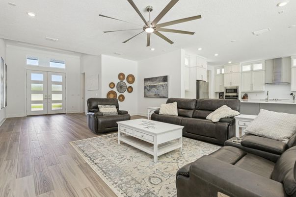 Interior, Kitchen, Living room, Recessed Lighting, Stainless Steel Appliances, Wood Texture Flooring