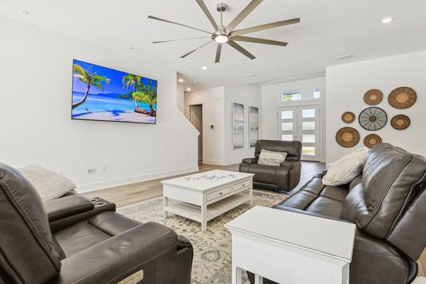 Interior, Living room, Recessed Lighting, Wood Texture Flooring
