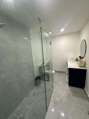 Bathroom, Glass Shower, Interior, Recessed Lighting