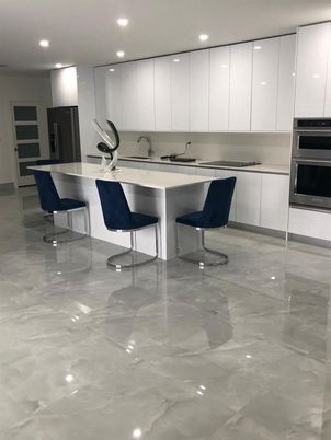 Interior, Kitchen, Marble, Recessed Lighting, Stainless Steel Appliances