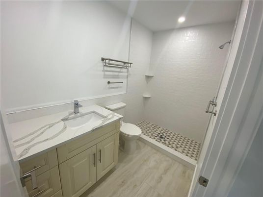 Bathroom, Interior, Recessed Lighting, Wood Texture Flooring