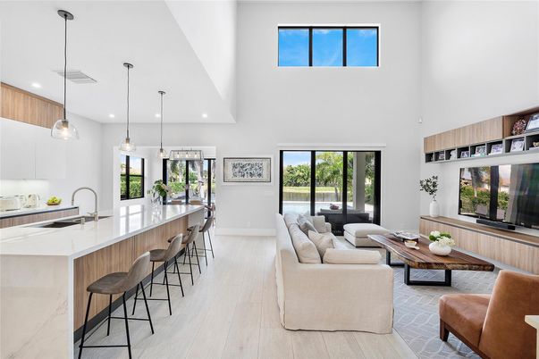 Interior, Kitchen, Living room, Pendant Lights, Recessed Lighting, Wood Texture Flooring