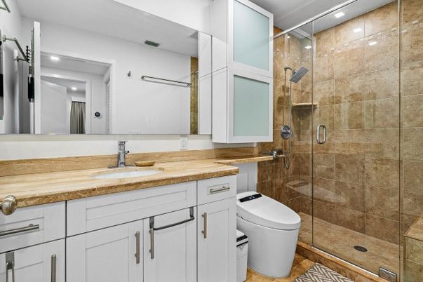 Bathroom, Glass Shower, Interior, Recessed Lighting