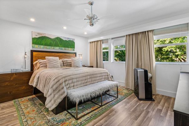 Bedroom, Interior, Recessed Lighting, Wood Texture Flooring