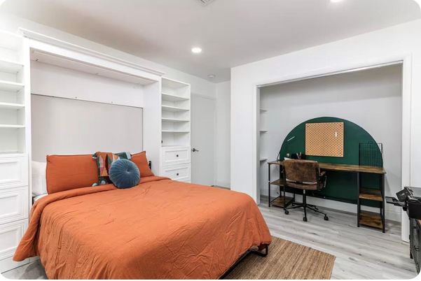 Bedroom, Home Office, Interior, Recessed Lighting, Wood Texture Flooring