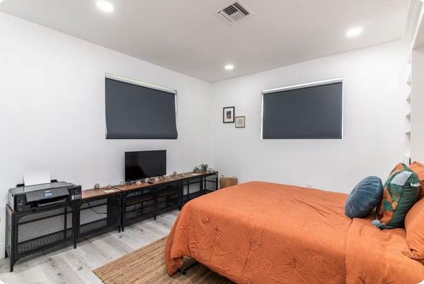 Bedroom, Interior, Recessed Lighting, Wood Texture Flooring