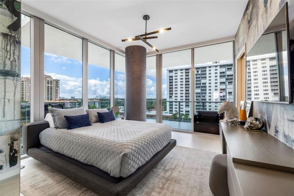 Bedroom, Interior, Pendant Lights, Wood Texture Flooring
