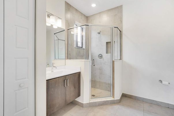 Bathroom, Glass Shower, Interior, Recessed Lighting