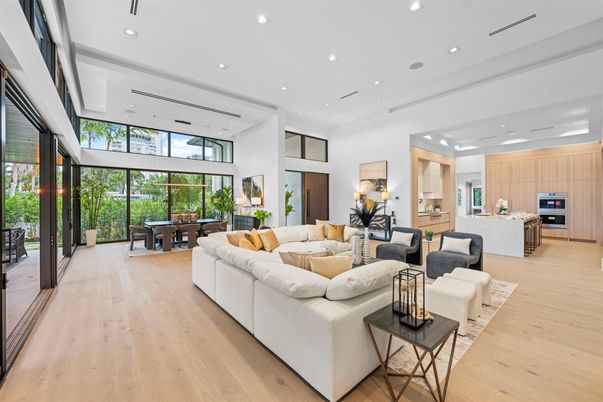 Dining room, Interior, Kitchen, Living room, Recessed Lighting, Wood Texture Flooring