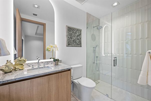 Bathroom, Glass Shower, Interior, Recessed Lighting