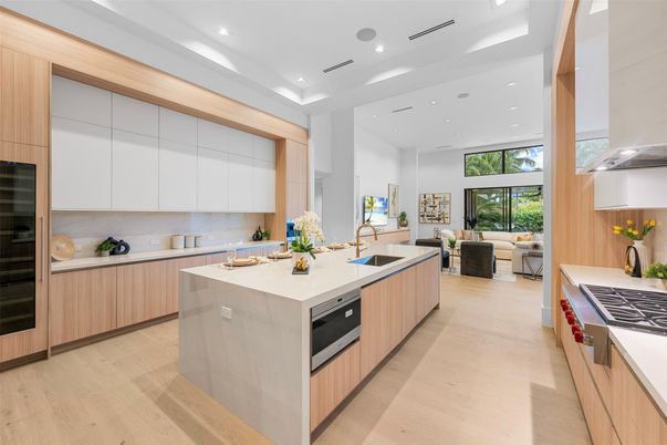 Interior, Kitchen, Living room, Recessed Lighting, Stainless Steel Appliances, Wood Texture Flooring