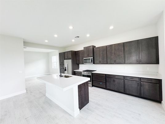 Interior, Kitchen, Recessed Lighting, Wood Texture Flooring
