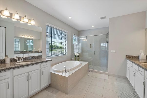 Bathroom, Dual Sink Vanities, Glass Shower, Interior, Recessed Lighting