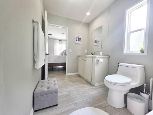 Bathroom, Interior, Recessed Lighting, Wood Texture Flooring