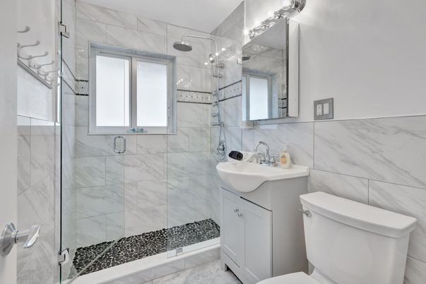 Bathroom, Glass Shower, Interior, Marble Walls