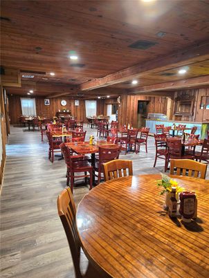 Dining room, Interior, Recessed Lighting, Wooden Ceilings, Wood Texture Flooring