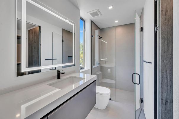 Bathroom, Glass Shower, Interior, Recessed Lighting