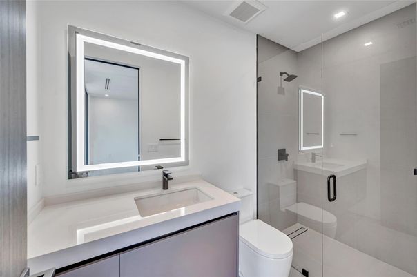 Bathroom, Glass Shower, Interior, Recessed Lighting