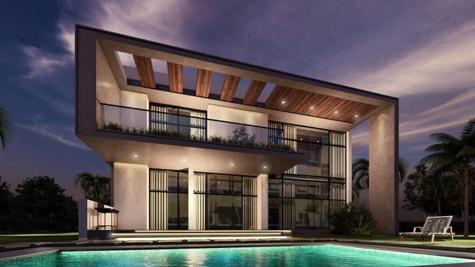 Exterior, Facade, Pool, Modern