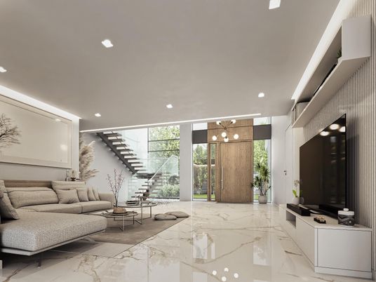 Interior, Living room, Marble, Recessed Lighting
