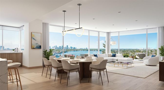 Dining room, Interior, Living room, Pendant Lights, Recessed Lighting, Water, Wood Texture Flooring