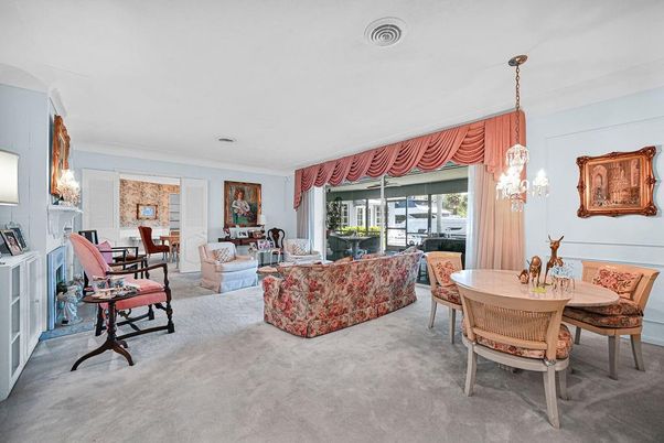 Dining room, Fireplace, Interior, Living room, Pendant Lights