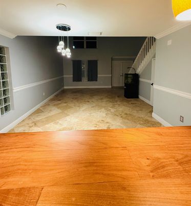 Empty room, Fireplace, Interior, Pendant Lights