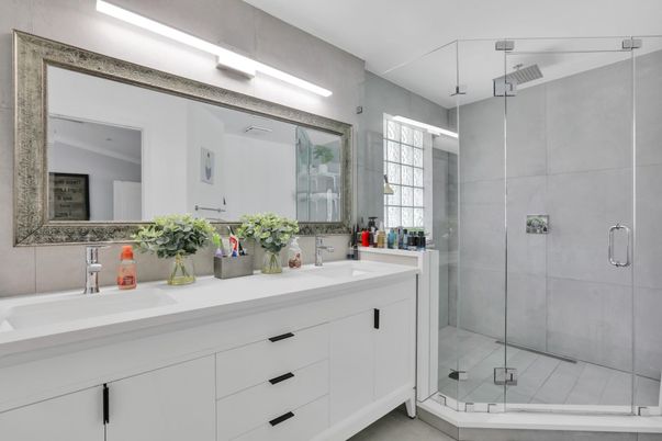 Bathroom, Dual Sink Vanities, Glass Shower, Interior